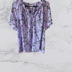 Liz Claiborne Plus Size Purple Floral Tie-Front Blouse - New With Tags